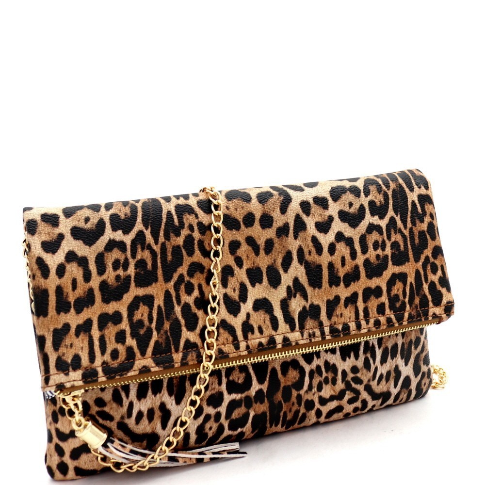 Outlet Leopard Minky Fringe Bag Wristlet with Tassels